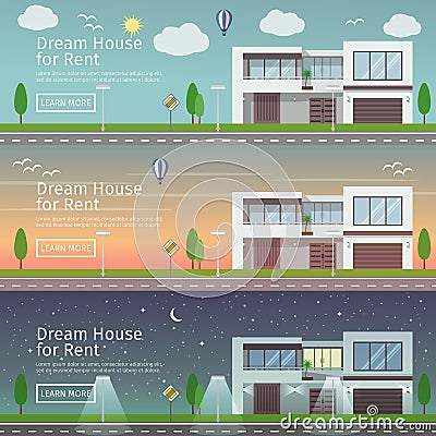 Beautiful set of flat vector web banners on the theme modern Real Estate Vector Illustration