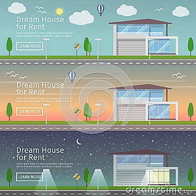 Beautiful set of flat vector web banners on the theme modern Real Estate Vector Illustration