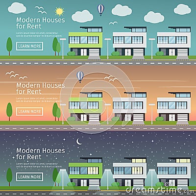 Beautiful set of flat vector web banners on the theme modern Real Estate Vector Illustration