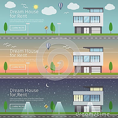 Beautiful set of flat vector web banners on the theme modern Real Estate Vector Illustration