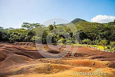 The beautiful Seven Coloured Earth Terres des Sept Couleurs. Chamarel, Island Mauritius, Indian Ocean, Africa Stock Photo