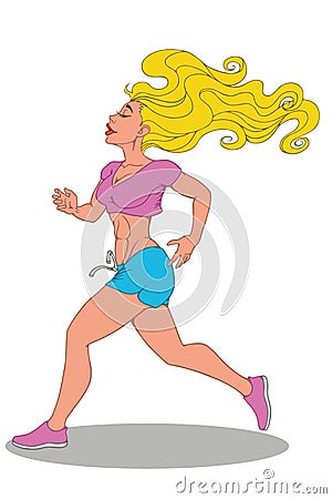 Beautiful athletic blonde running over white background. Vector illustration Vector Illustration