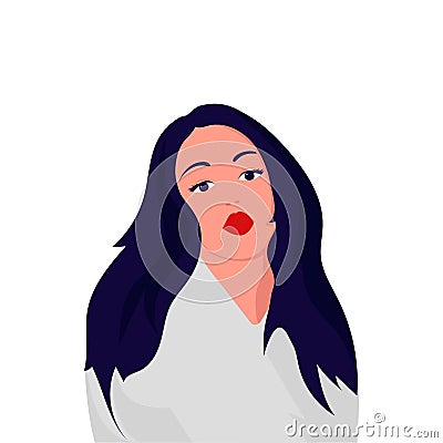 Beautiful, sexy brunette with big lips Vector Illustration