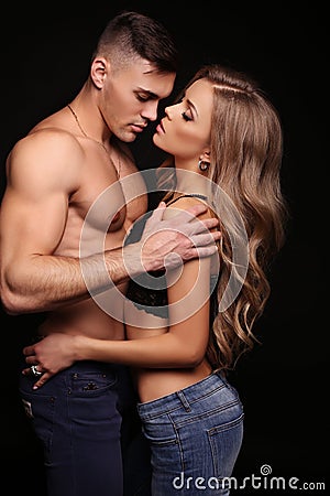 Beautiful couple. gorgeous blond woman and handsome man Stock Photo