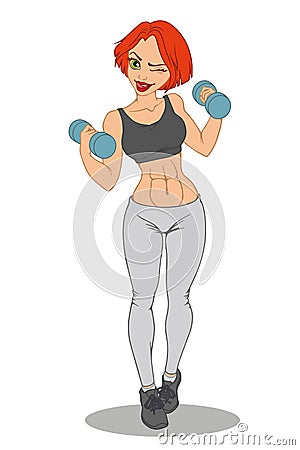 Athletic girl with dumbbells Vector Illustration