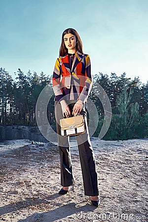 Beautiful woman glamor fashion model wear stylish clothes Stock Photo