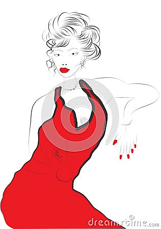 Beautiful young woman in red Vector Illustration