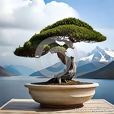 Beautiful bonsai plant in a pot - ai generated image Stock Photo