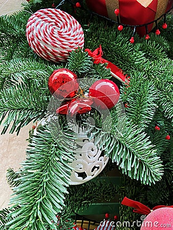 Beautiful shining christmas tree with decorations, new year Tree With Ornament Stock Photo