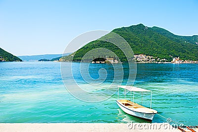 Beautiful shore in Perast town in Kotor bay, Montenegro Stock Photo