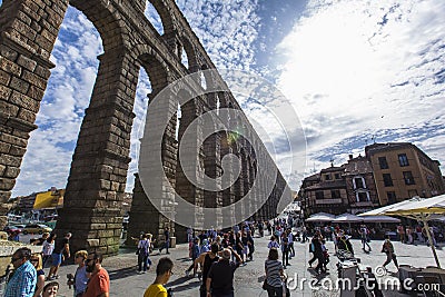 Beautiful shot of the Aqueduct of Segovia in Spain - background concept Editorial Stock Photo