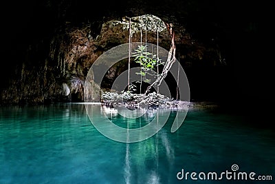 Beautiful shot of a cave of Two Eyes Cenote in Tulum Mexico Stock Photo