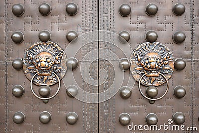 Beautiful shot of the doors of the historic Guangji temple in Wuhu Anhui, China Editorial Stock Photo