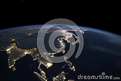 beautiful shot of earth's light source is shown at night generative AI Stock Photo