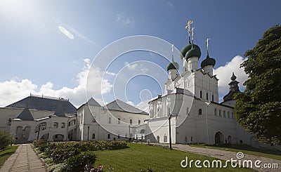 Beautiful shot of the famous Rostovskiy Kreml in Rostov, Russia blue sky background Stock Photo