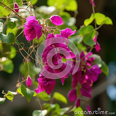 A beautiful shot of a honeyle vine in full bloom and its fraant magenta flowers. Trendy color of 2023 Viva Magenta.. AI Stock Photo