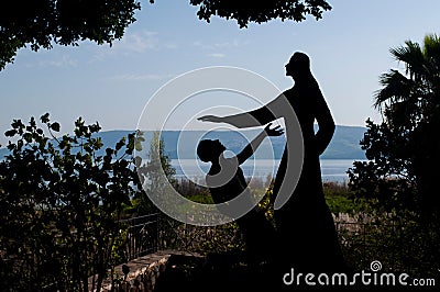 Beautiful shot of Jesus and Saint Peter in the Primacy of Peter Church in Tabgha, Israel Stock Photo