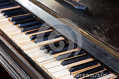 Beautiful shot of a keyboard of an old fashioned wooden piano Stock Photo