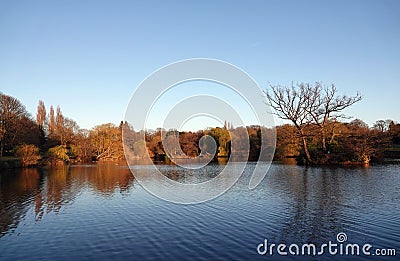 Beautiful shot of a lake in a park with autumn trees in Billericay, Essex, UK Stock Photo
