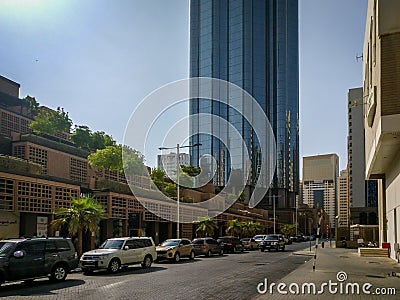 Beautiful shot The Mall road and entrance with the World trade center Sheikh Mohammed Bin Rashid Tower Editorial Stock Photo