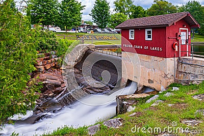 Beautiful shot of the Old Forge dam and spillway in the Adirondacks Editorial Stock Photo