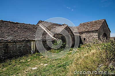 Beautiful shot of old stone houses in La Fage-Saint-Julien, Lozere, France Stock Photo