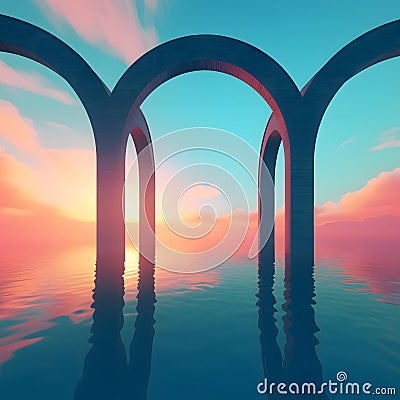 A beautiful shot of sea and a clear sky,3d render of stage on sea Stock Photo