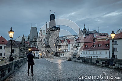 Beautiful shot of the streets of Prague under the clouds in the Czech Republic Editorial Stock Photo
