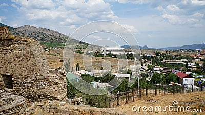 Beautiful shot of the Sudak town from Genoese Fortress in Crimea Stock Photo