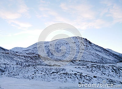 Beautiful shot of the winter in the Arctic region, Kvaloya Island, Tromso, Norway Stock Photo