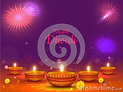 Beautiful Shubh Diwali poster or invitation card design. Stock Photo