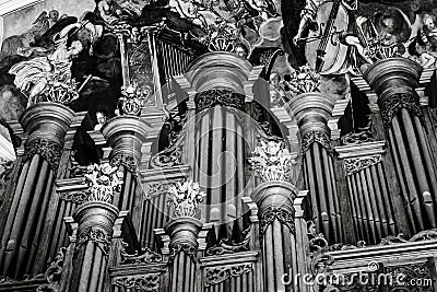 Beautiful Silbermann pipe organ in baroque church, Ebersmunster, Alsace Editorial Stock Photo