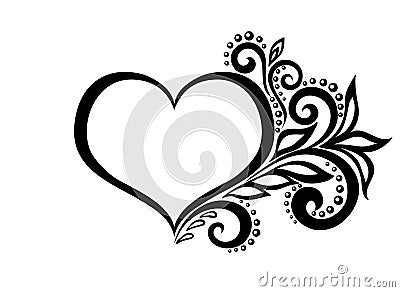 Beautiful silhouette of the heart of lace flowers, Vector Illustration