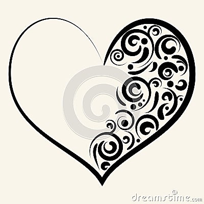 Beautiful silhouette of heart with swirls. Vector Illustration