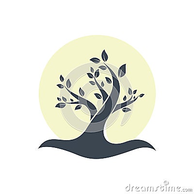 beautiful silhouette of tree logo vector with circle leaf root graphics elements Vector Illustration