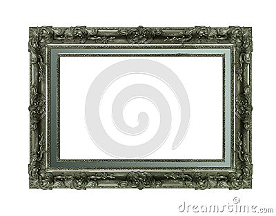 Beautiful silver embossed frame in antique style for designer, empty mockup for your text or image, isolated object Stock Photo