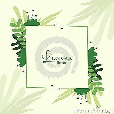 Simple Leaves Square Border - Green Leaves Frame Vector Illustration