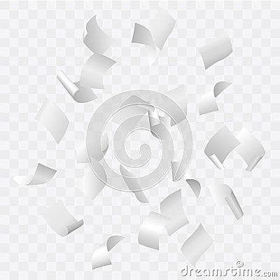 Beautiful simple vector of flying blank white papers on transparent background Vector Illustration