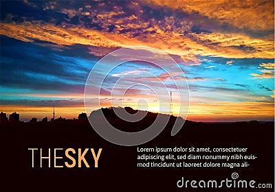 Beautiful sky colorful sunshine and sunrise background vector. Bright orange sun and amazing clouds Vector Illustration