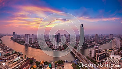 Beautiful sky panorama of Chao Phraya river curve, Bangkok Thailand Stock Photo