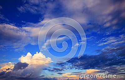 Beautiful sky scape of clouds in rainy season with morning light Stock Photo