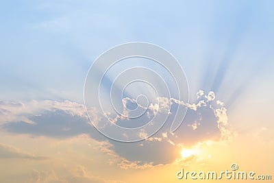 Beautiful sky sun behind cloud light ray Stock Photo