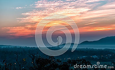 Beautiful sky sunset with orange light over nature colorful out Stock Photo