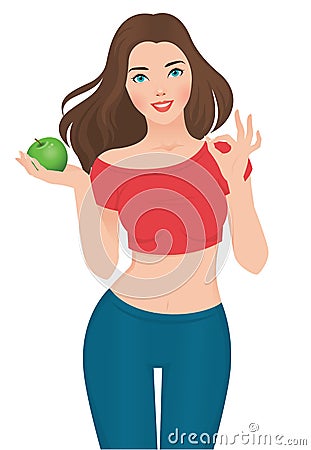 Beautiful slim girl on a diet Vector Illustration