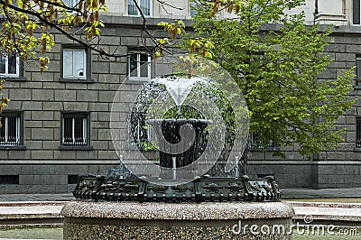 Beautiful small fountain water in front of the presidency in the city center, Sofia Stock Photo