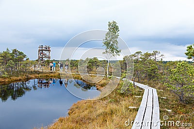 Beautiful Small lake in Kemeri National Park, Latvia, with a sky reflection in water surface. Editorial Stock Photo