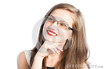 Beautiful and smart business woman with glasses thinking Stock Photo