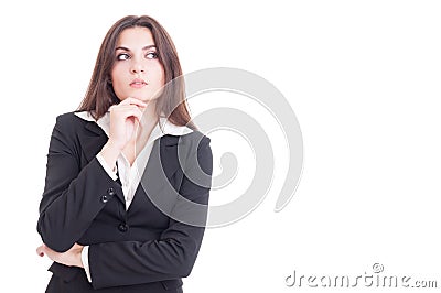 Beautiful and smart business woman thinking isolated on white Stock Photo