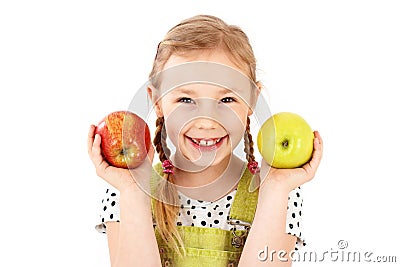 Beautiful smart young girl holding apples Stock Photo