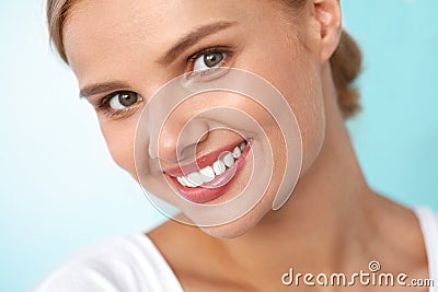 Beautiful Smile. Smiling Woman With White Teeth Beauty Portrait. Stock Photo